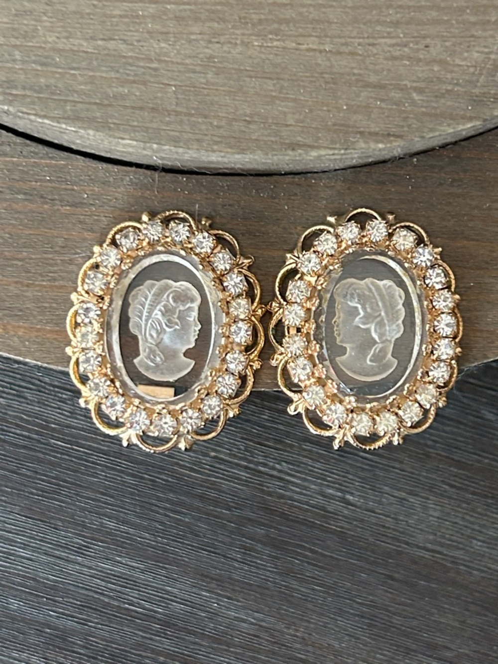 Warner Gold Cameo Crystal Clip Earrings